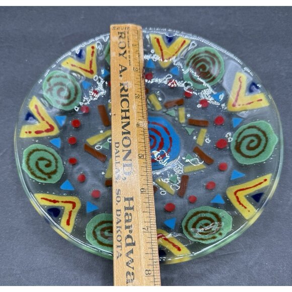 Fused Art Glass Abstract Vibrant  Design Plate Round 7.5" Diameter - Picture 3 of 4